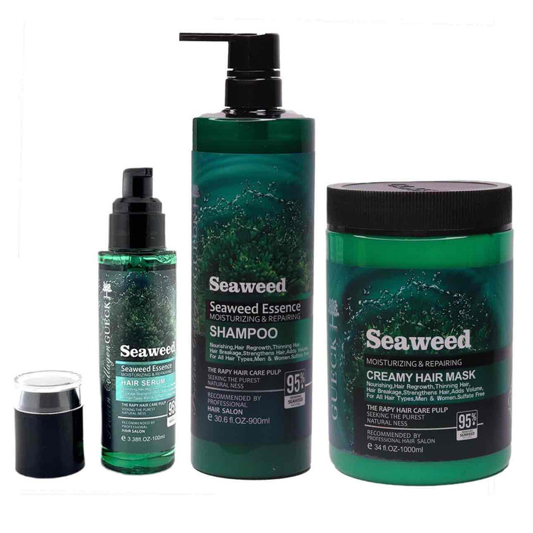 پک شامپو+ماسک مو و سرم مو جلبک دریایی SEAWEED کراتین+تقویت کننده مو+ضد ریزش مو اصل گوک