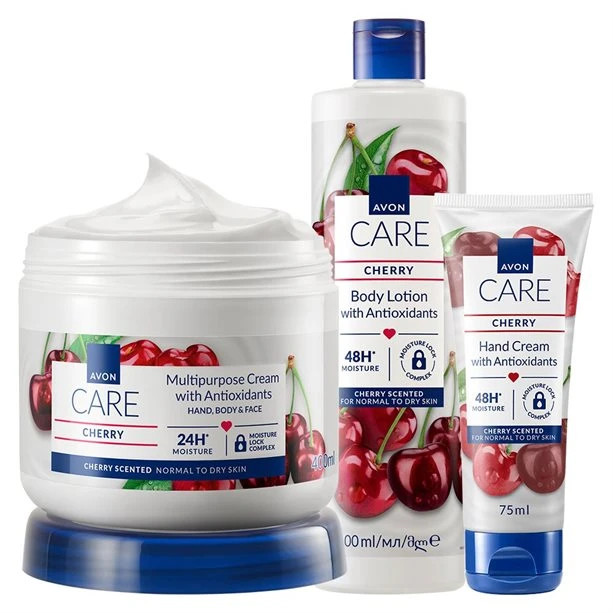 کرم دست، صورت و بدن Avon Care عصاره زغال اخته و توت فرنگی حجم 400 میل
